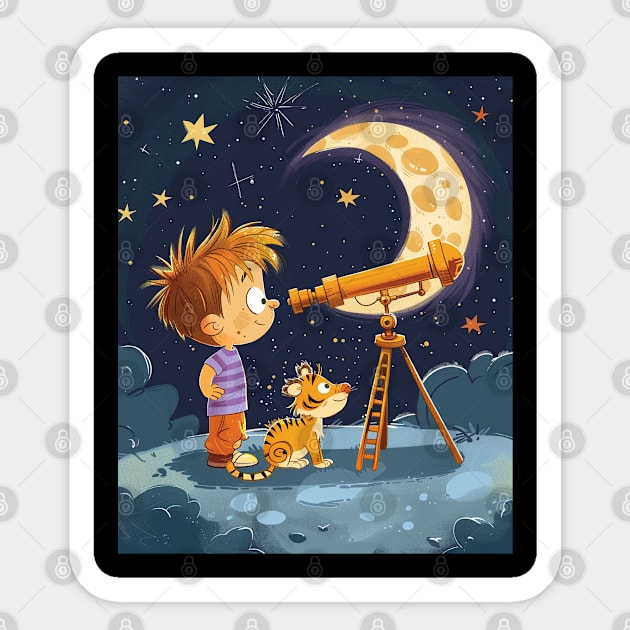 Navigating Childhood with Calvin and Hobbes Sticker by Chibi Monster